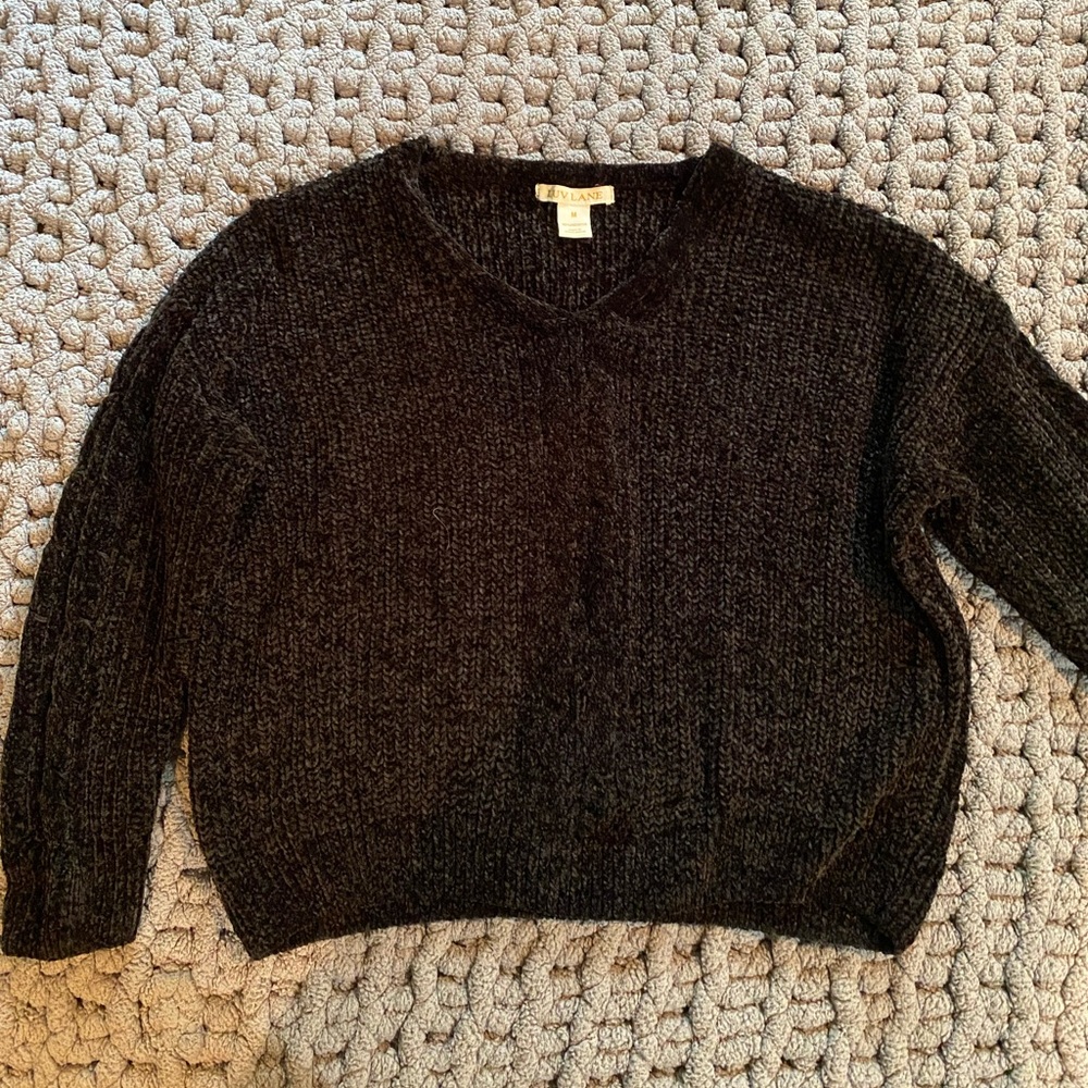 Black velvety cropped knit sweater